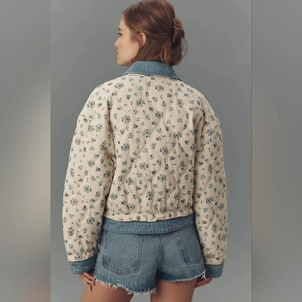 BLANKNYC Quilted Floral Denim Jacket NWT Sz XS - Picture 2 of 4
